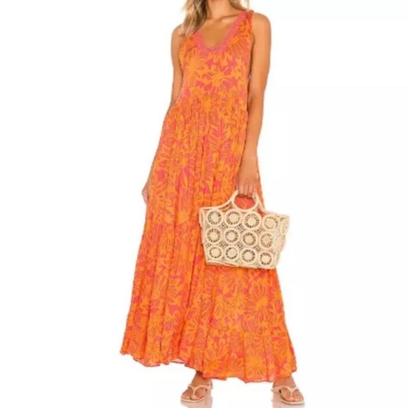 Free People Imtimately Tiers For You Boho Floral Maxi Orange. Size: M. NWT - Picture 9 of 13